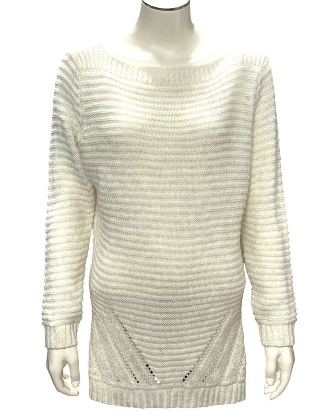 Striped Knit Sweater Medium White Casual Long Sleeve Lightweight Textured City